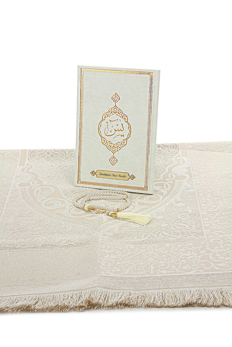 White Dowry Prayer Rug Set Suitable for the Bride's Bundle Religious Gift Personalized Yasin Book - 4