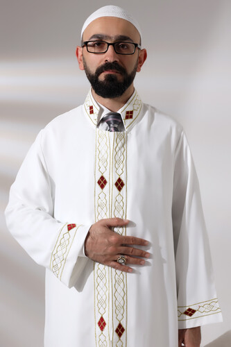 White Men's Prayer Dress Pattern Embroidered Judge Collar Imam Robe - 7