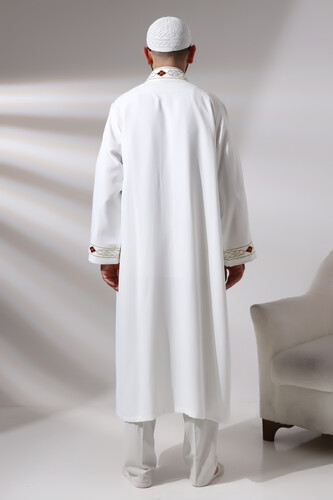 White Men's Prayer Dress Pattern Embroidered Judge Collar Imam Robe - 9