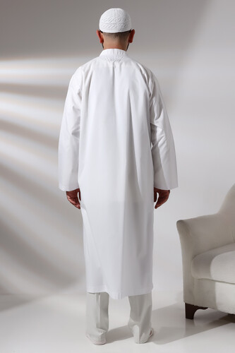 White Men's Prayer Dress V-Neck Buttonless Open Front Prayer Robe - 8