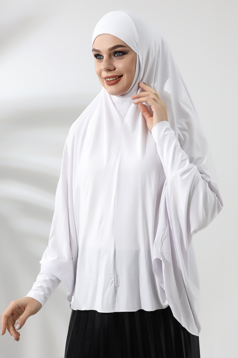 White Ready Practical Sultanbaş Hijab Sleeveed Combed Cotton Soufflé Scarf Hijab - 2