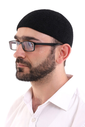 Winter Velvet Skullcap Plain Pattern - Black - 2