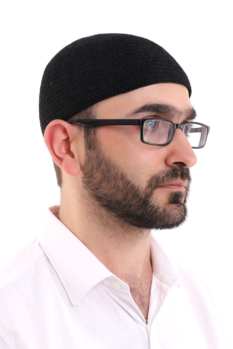 Winter Velvet Skullcap Plain Pattern - Black - 1