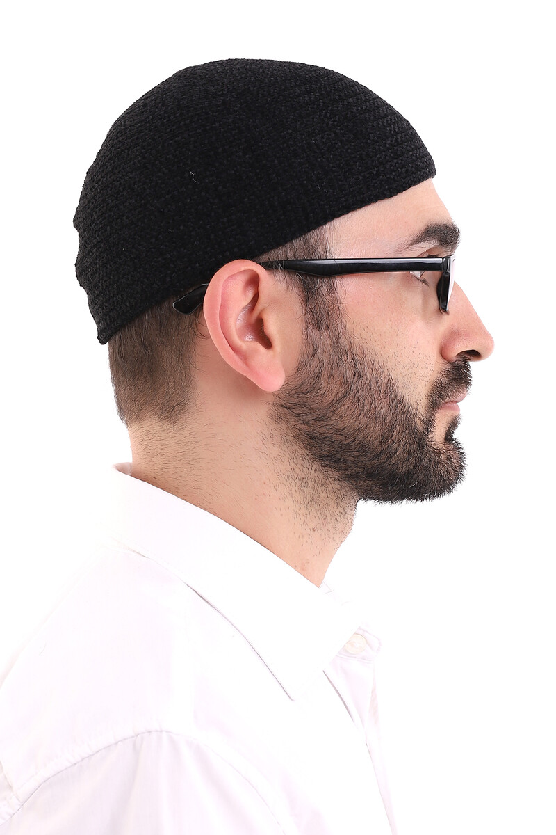 Winter Velvet Skullcap Plain Pattern - Black - 4