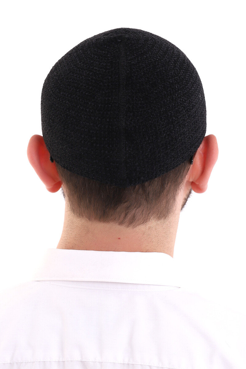 Winter Velvet Skullcap Plain Pattern - Black - 5