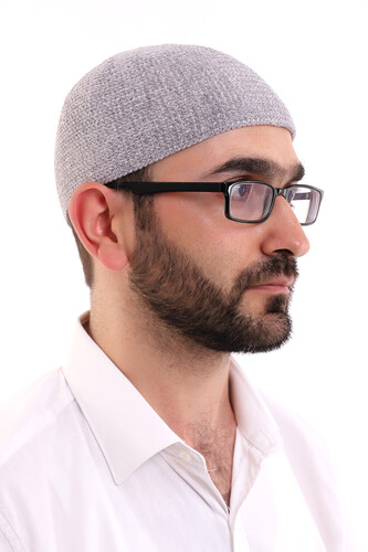 Winter Velvet Skullcap Plain Pattern - Gray - 1