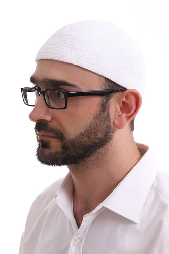 Winter Velvet Skullcap Plain Pattern - White - 2