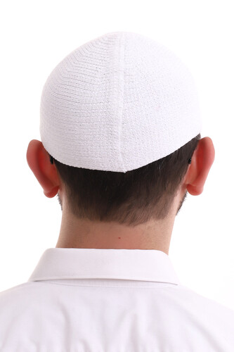 Winter Velvet Skullcap Plain Pattern - White - 5