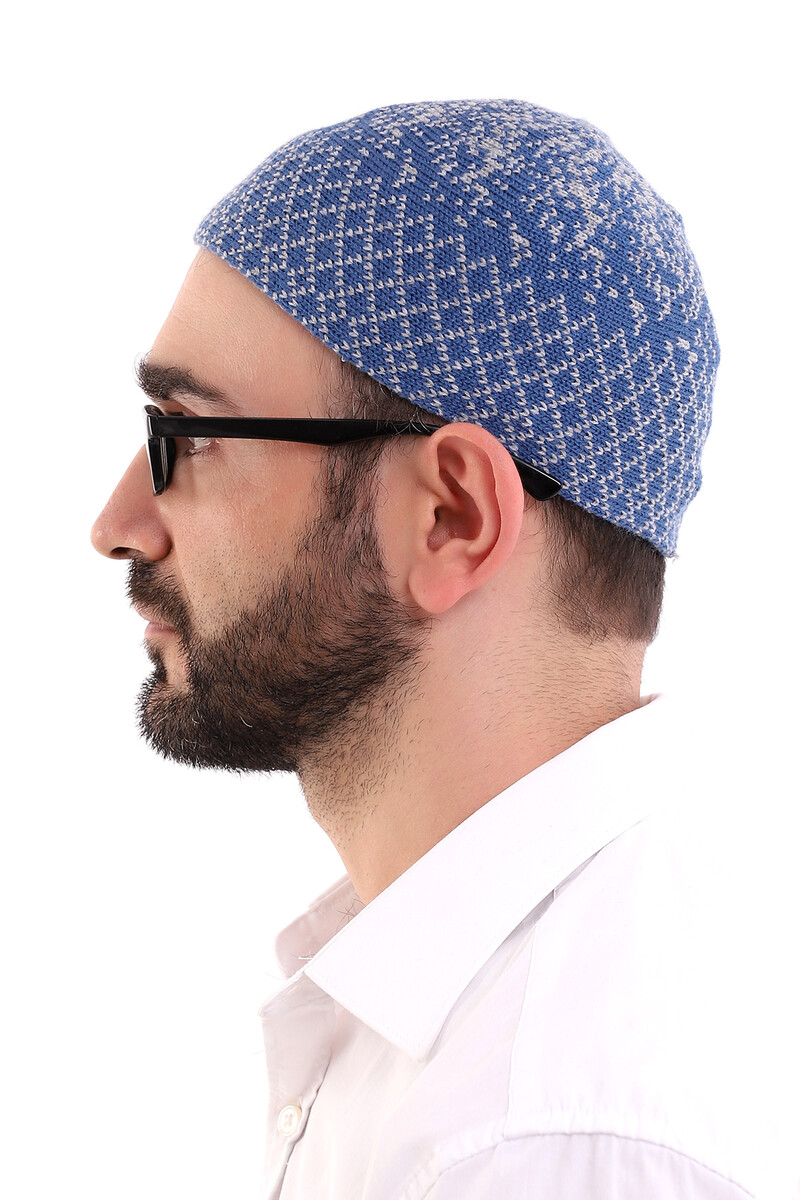 Winter Wool Skullcap Snow White Pattern - Blue - 4