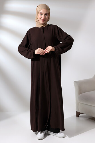 Women's Dark Brown Aerobin Hidden Zipper Hijab Abaya Dress - 1