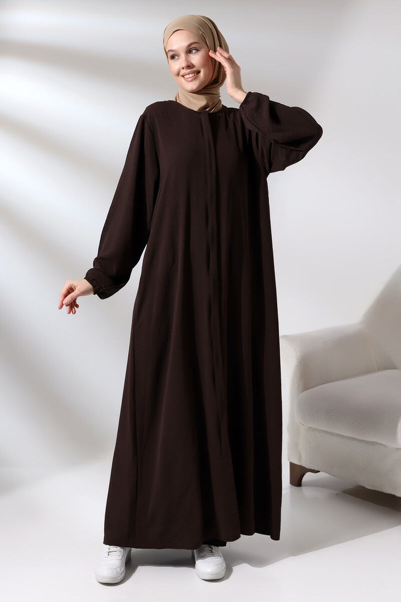 Women's Dark Brown Aerobin Hidden Zipper Hijab Abaya Dress - 2