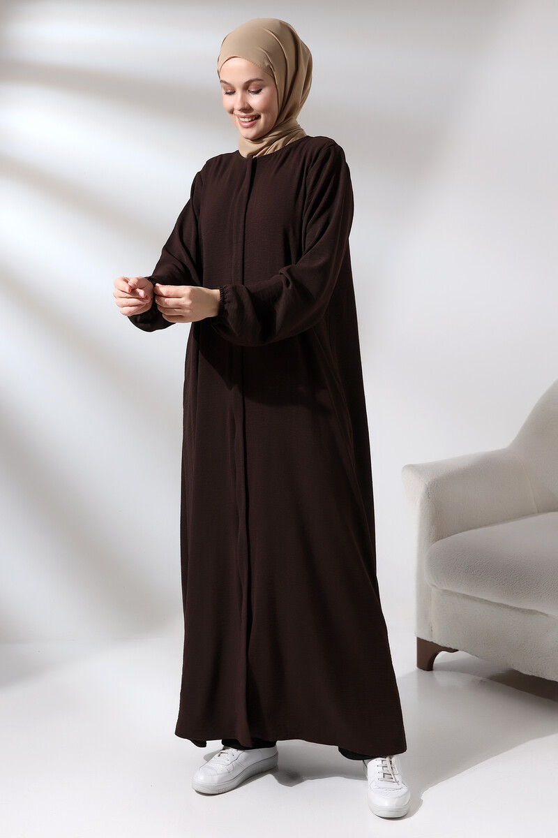 Women's Dark Brown Aerobin Hidden Zipper Hijab Abaya Dress - 3