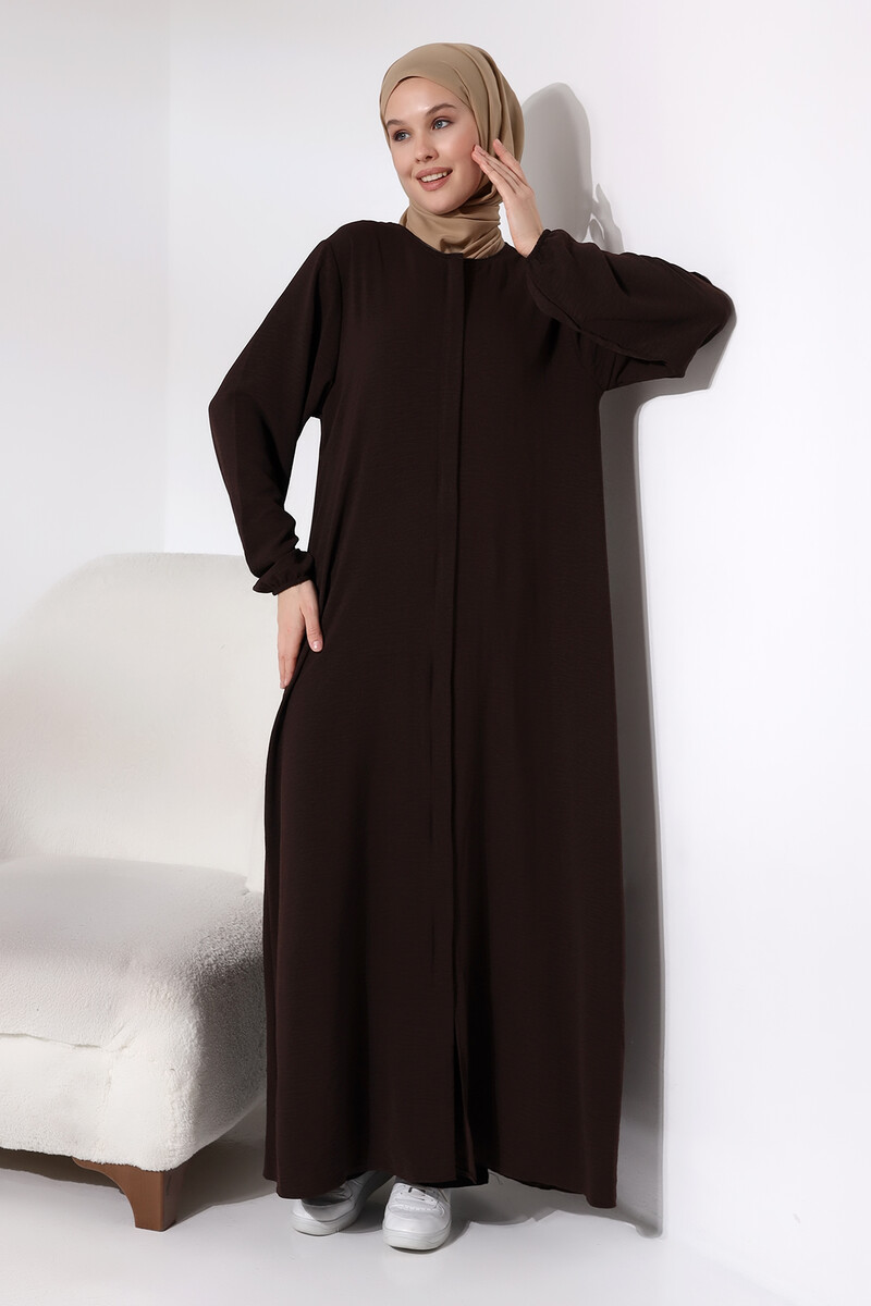 Women's Dark Brown Aerobin Hidden Zipper Hijab Abaya Dress - 4