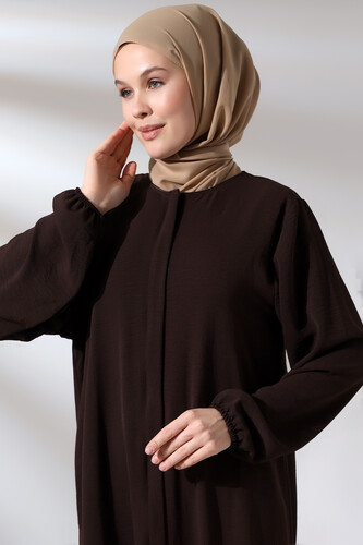 Women's Dark Brown Aerobin Hidden Zipper Hijab Abaya Dress - 5