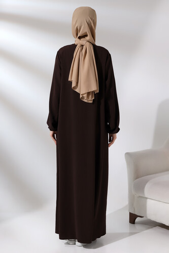 Women's Dark Brown Aerobin Hidden Zipper Hijab Abaya Dress - 6