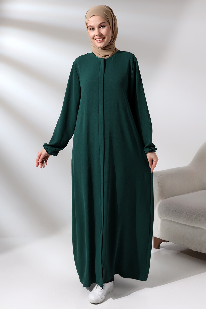 Women's Emerald Green Aerobin Hijab Abaya Dress with Hidden Zipper - 1