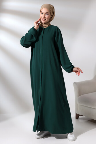 Women's Emerald Green Aerobin Hijab Abaya Dress with Hidden Zipper - 2