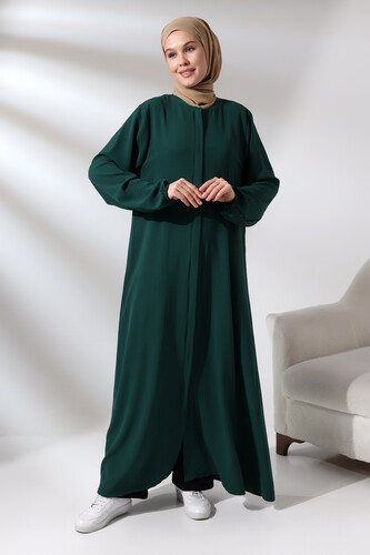 Women's Emerald Green Aerobin Hijab Abaya Dress with Hidden Zipper - 3