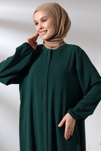 Women's Emerald Green Aerobin Hijab Abaya Dress with Hidden Zipper - 5