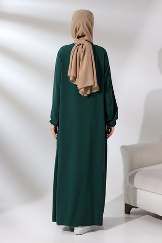 Women's Emerald Green Aerobin Hijab Abaya Dress with Hidden Zipper - 6