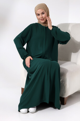 Women's Emerald Green Aerobin Hijab Abaya Dress with Hidden Zipper - 7