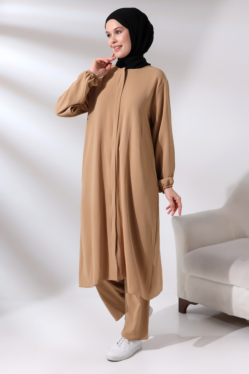 Women's Hajj and Umrah Clothing Afghan Double Set Cappuccino - 1