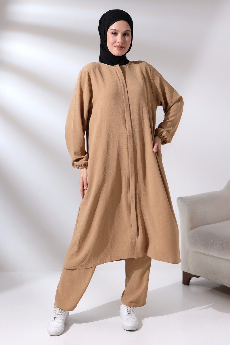 Women's Hajj and Umrah Clothing Afghan Double Set Cappuccino - 2