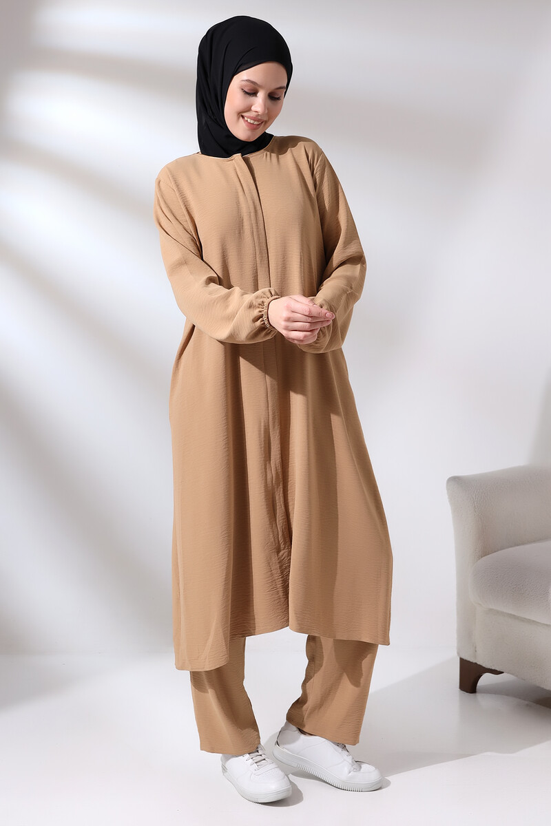 Women's Hajj and Umrah Clothing Afghan Double Set Cappuccino - 3