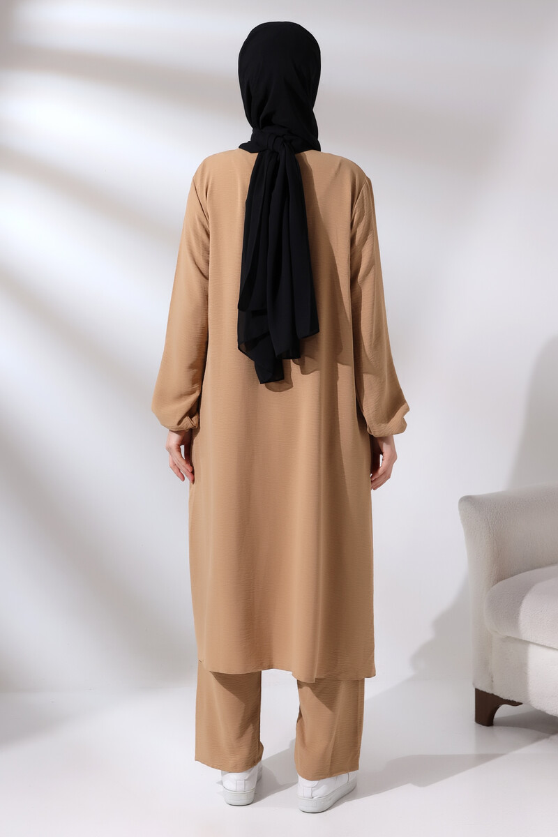 Women's Hajj and Umrah Clothing Afghan Double Set Cappuccino - 5