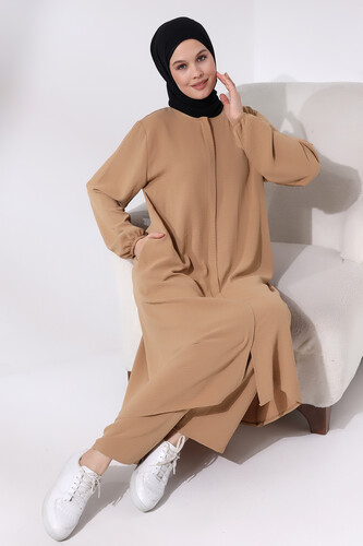 Women's Hajj and Umrah Clothing Afghan Double Set Cappuccino - 7