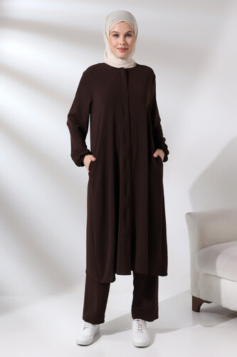 Women's Hajj and Umrah Clothing Afghan Double Set Dark Brown - 1