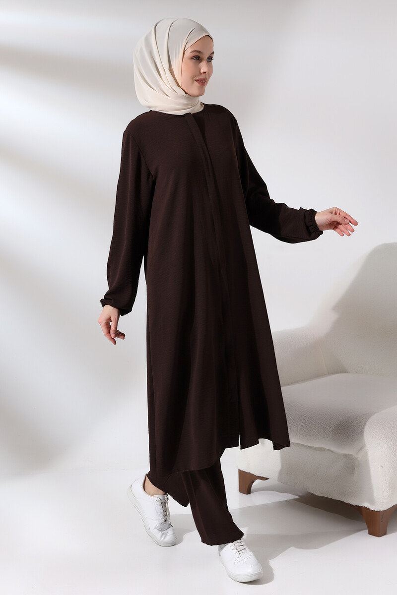 Women's Hajj and Umrah Clothing Afghan Double Set Dark Brown - 2