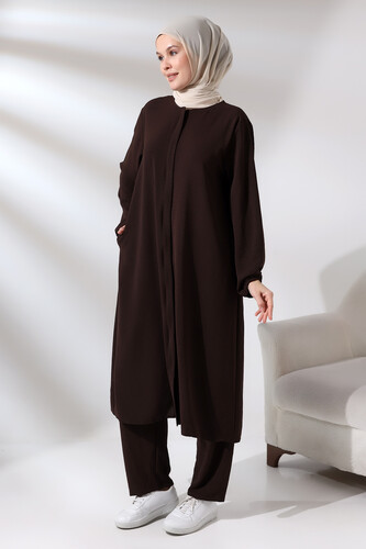 Women's Hajj and Umrah Clothing Afghan Double Set Dark Brown - 3