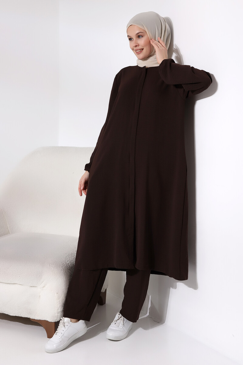 Women's Hajj and Umrah Clothing Afghan Double Set Dark Brown - 4