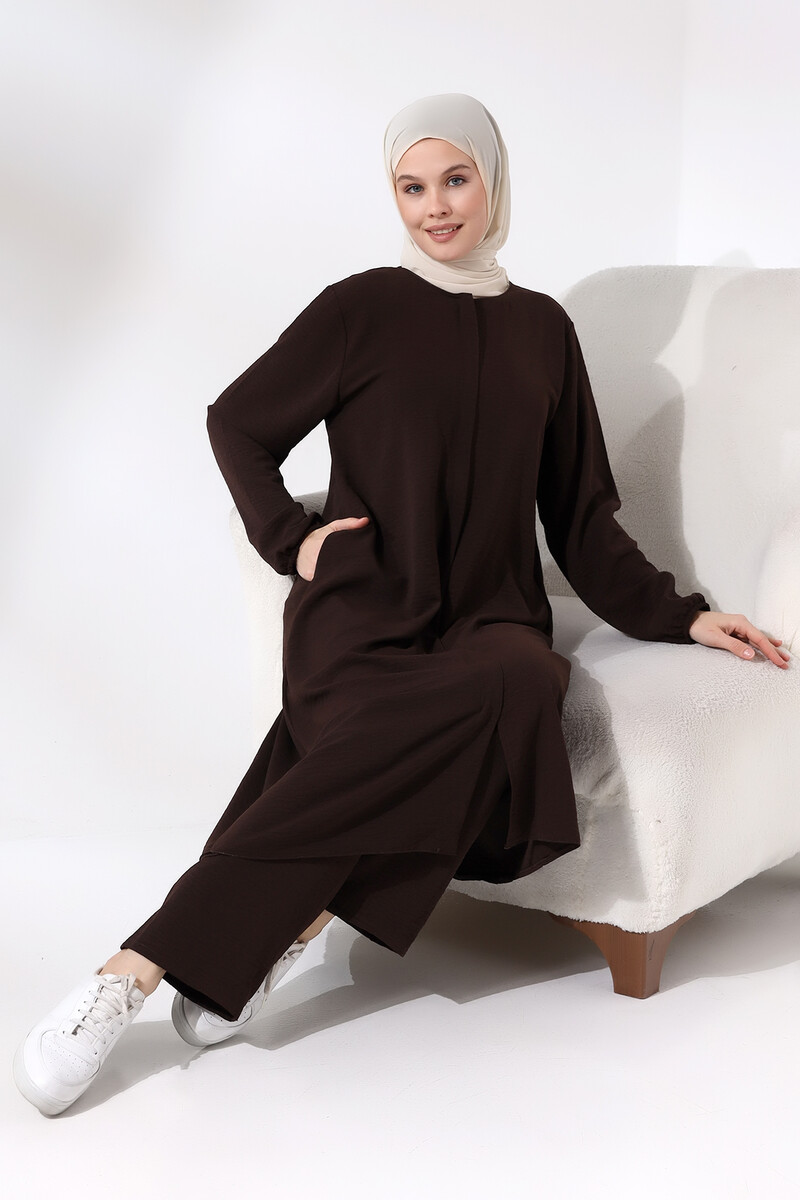 Women's Hajj and Umrah Clothing Afghan Double Set Dark Brown - 5