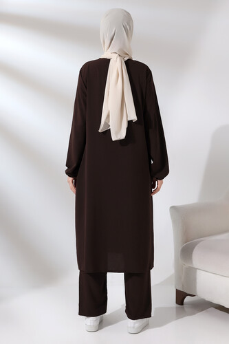 Women's Hajj and Umrah Clothing Afghan Double Set Dark Brown - 7