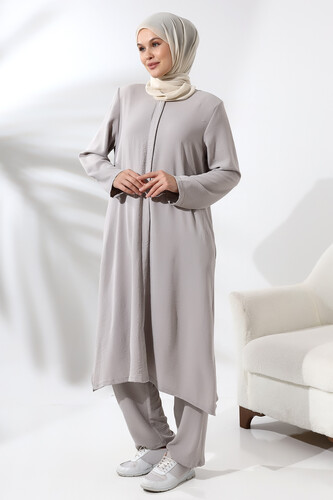 Women's Hajj and Umrah Clothing Afghan Double Set Gray - 1