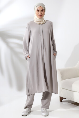 Women's Hajj and Umrah Clothing Afghan Double Set Gray - 2