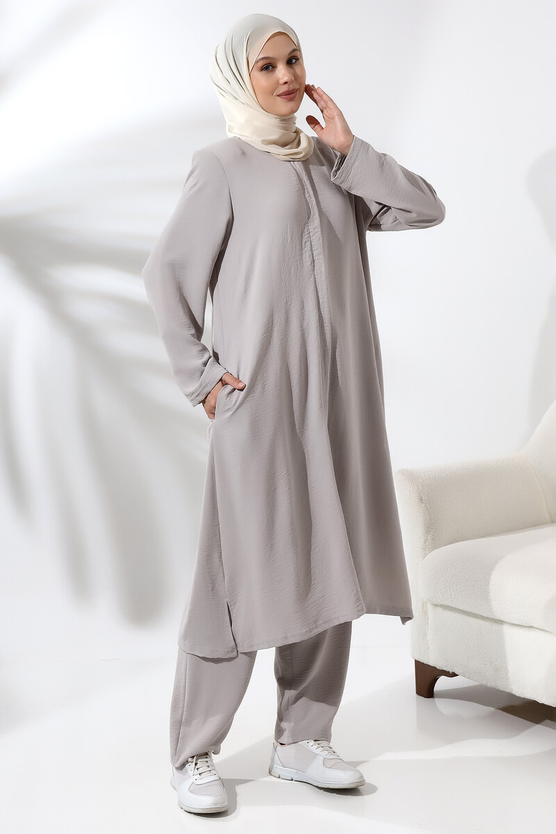 Women's Hajj and Umrah Clothing Afghan Double Set Gray - 3