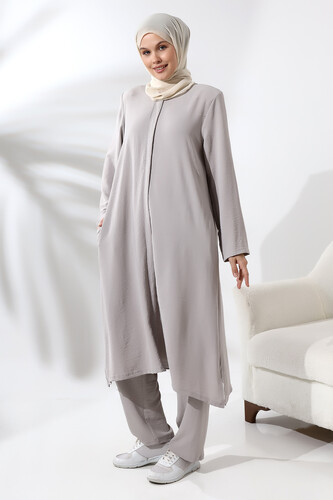 Women's Hajj and Umrah Clothing Afghan Double Set Gray - 4