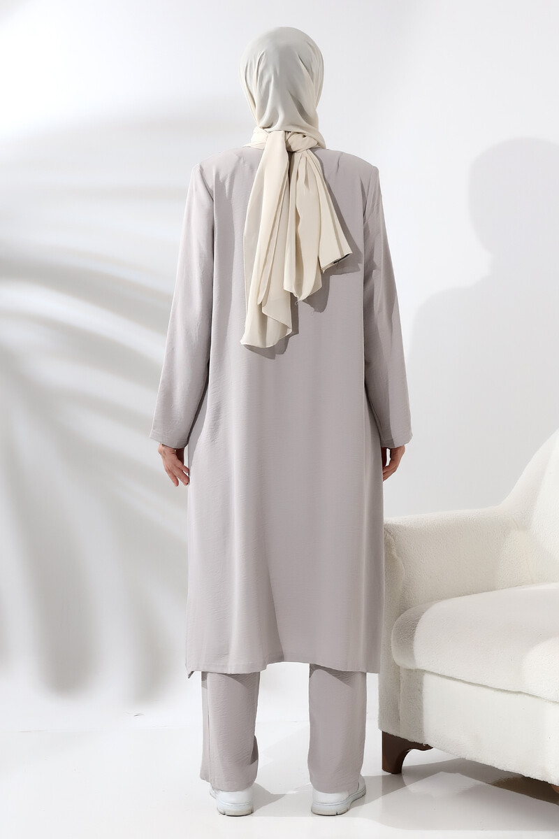 Women's Hajj and Umrah Clothing Afghan Double Set Gray - 6