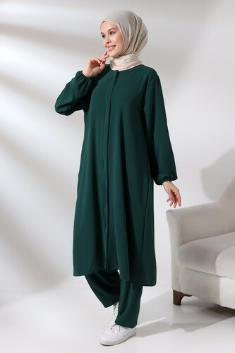 Women's Hajj and Umrah Clothing Afghan Two-piece Suit Emerald Green - 2