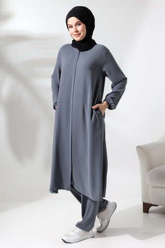 Women's Hajj and Umrah Clothing Hijab Double Set Gray - 1