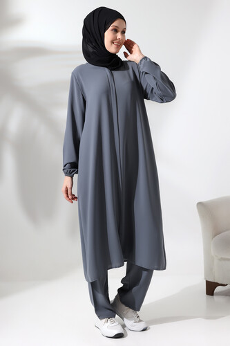 Women's Hajj and Umrah Clothing Hijab Double Set Gray - 2