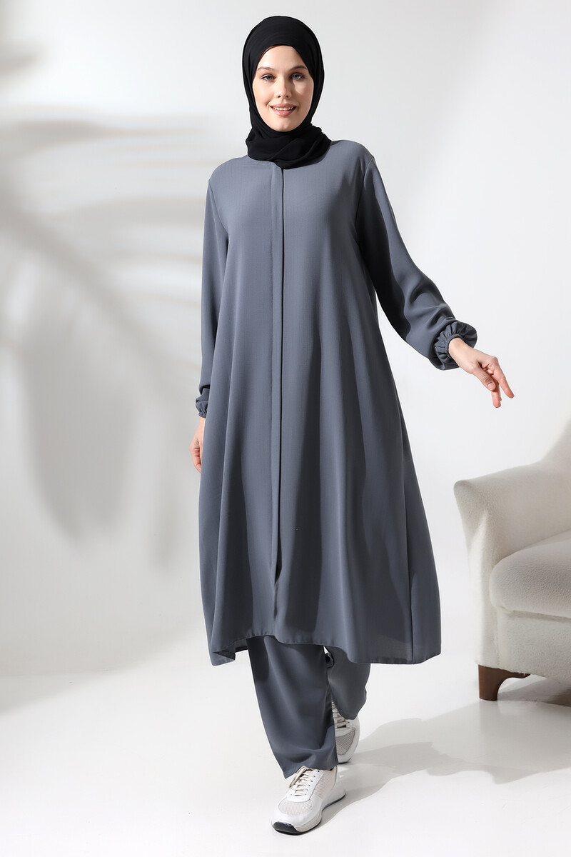 Women's Hajj and Umrah Clothing Hijab Double Set Gray - 3