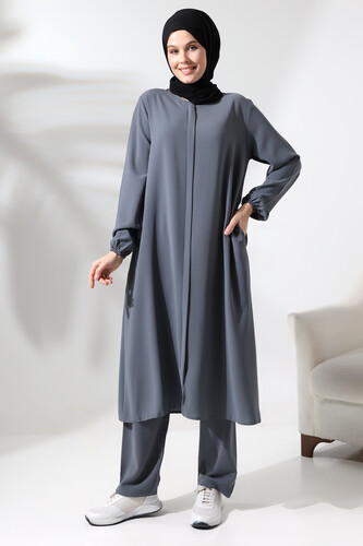 Women's Hajj and Umrah Clothing Hijab Double Set Gray - 5