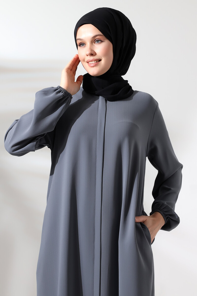 Women's Hajj and Umrah Clothing Hijab Double Set Gray - 7