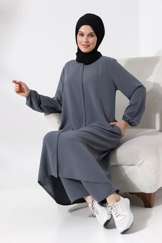 Women's Hajj and Umrah Clothing Hijab Double Set Gray - 8