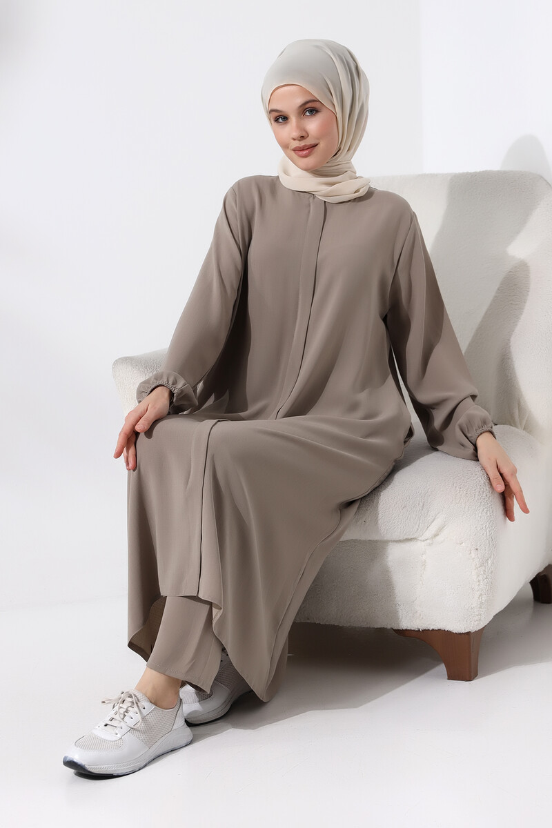 Women's Hajj and Umrah Clothing Hijab Double Set Mink - 8