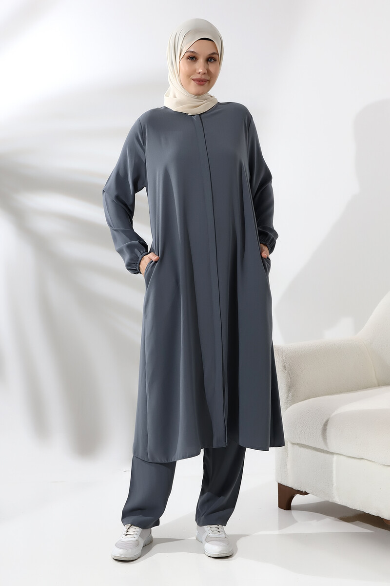 Women's Hajj and Umrah Clothing Hijab Double Set Smoked - 1